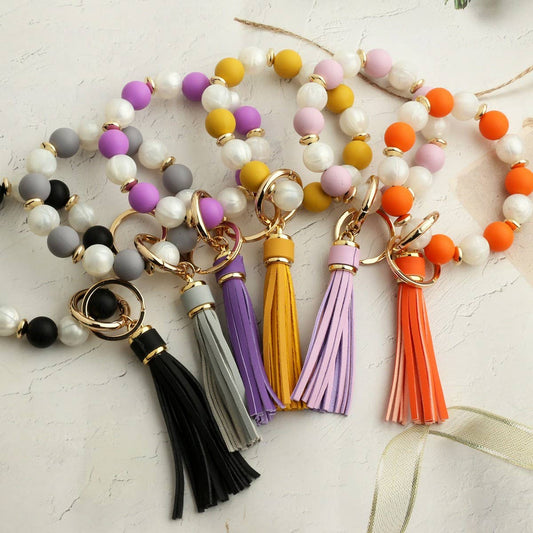 Silicone Bead Tassel Keychain with Wooden Beads_CWAB5078