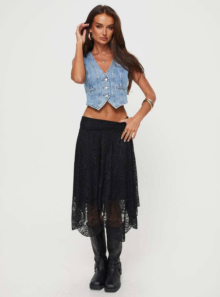 Asymmetrical hem mid-length lace skirt
