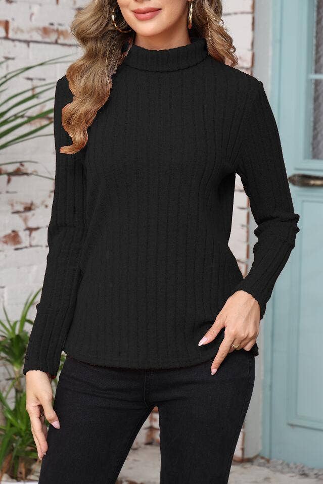 SOLID COLOR HIGH NECK BLOUSE FOR WOMEN