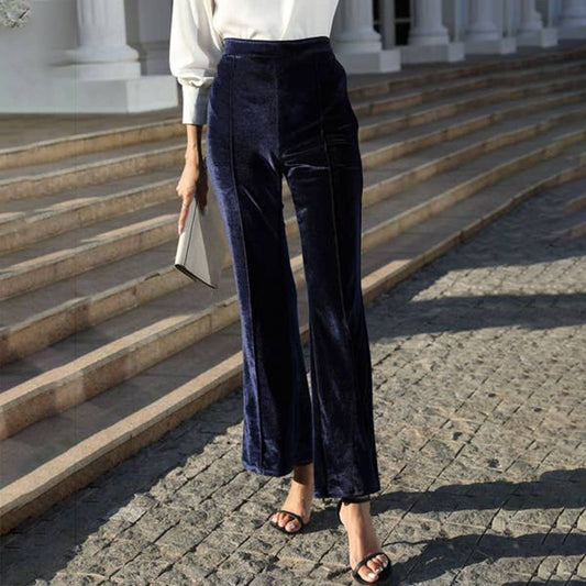 High-waisted casual pants in golden velvet
