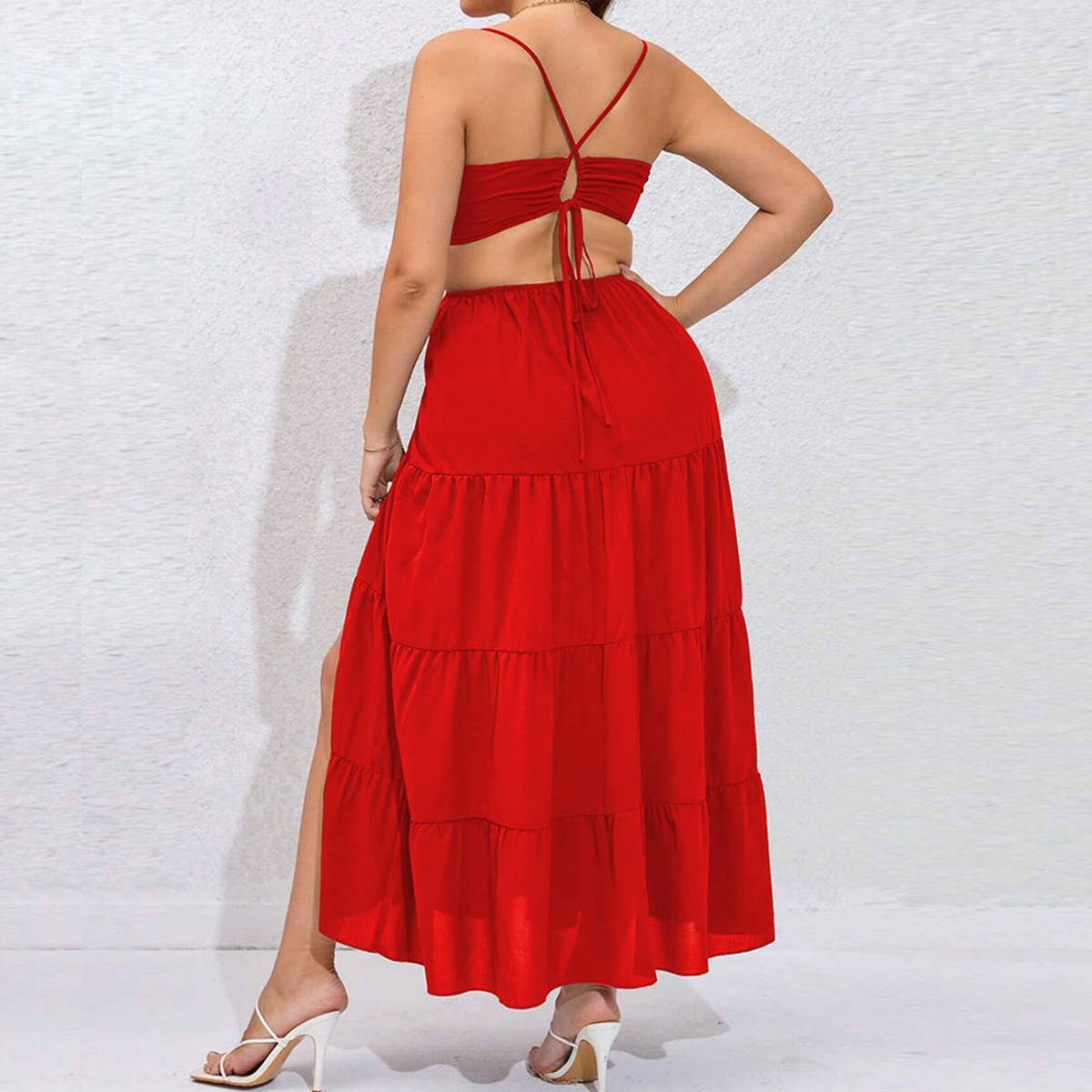 SEXY BACKLESS PLUS SIZE SWING CAKE DRESS_CWDMD1447