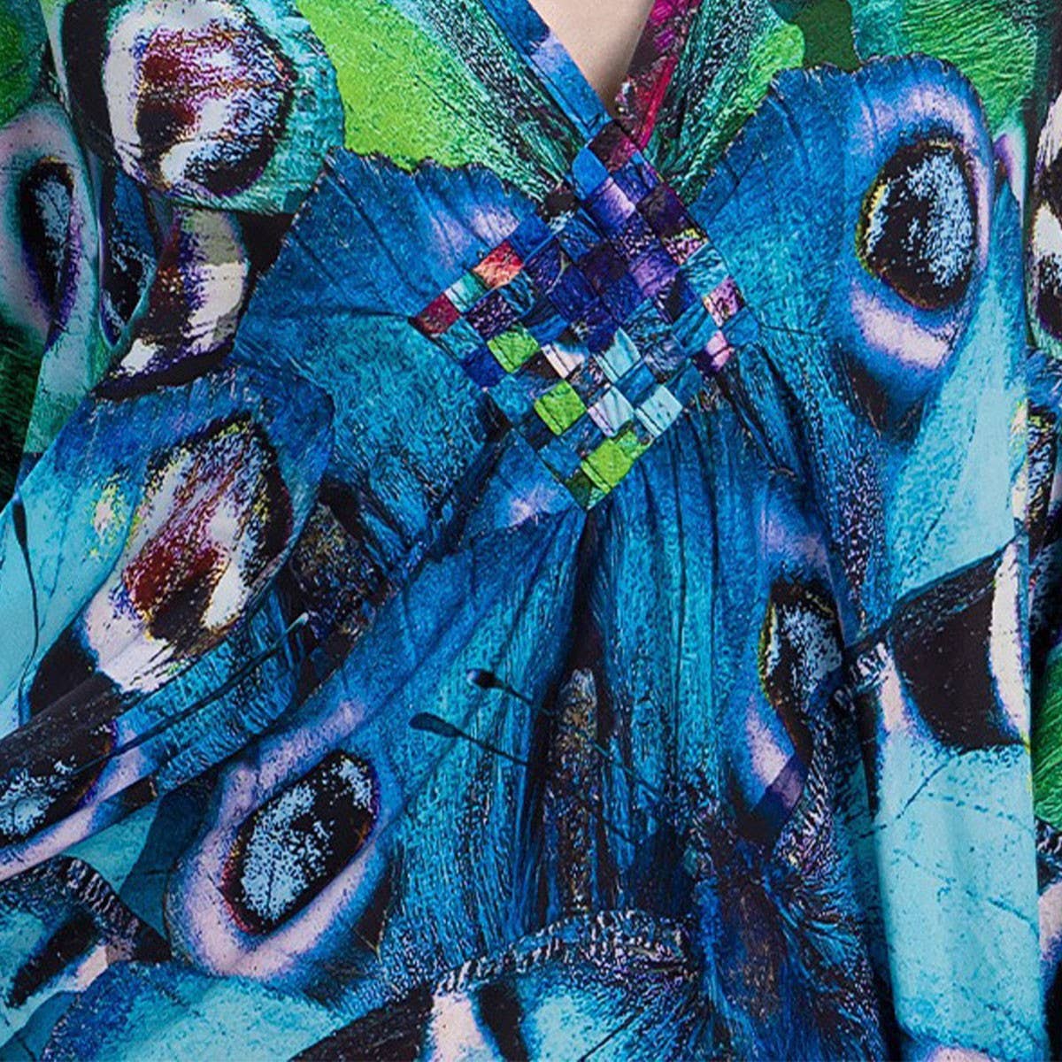 Peacock Print Beach Cover-Up Maxi Kaftan_CWMM6204