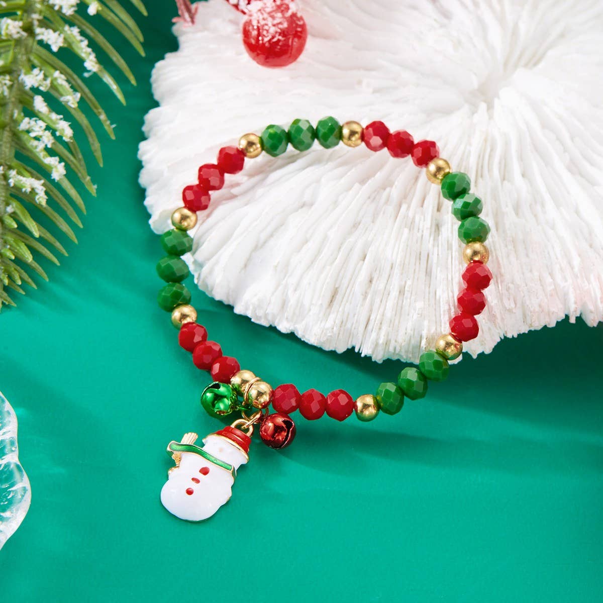 CWAJE2511_PENDANT SANTA CLAUS CRYSTAL BELL BEADED BRACELET