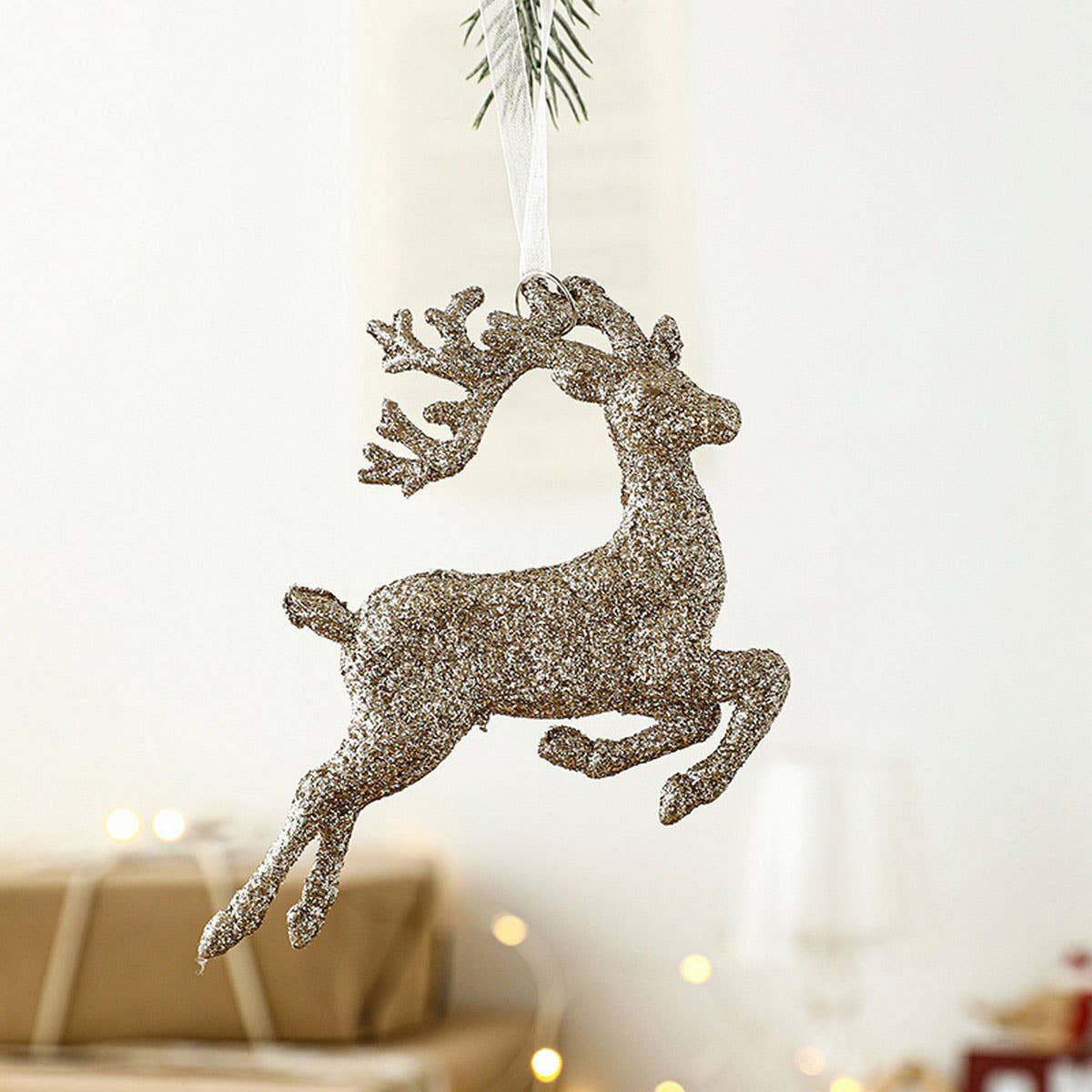 Champagne Glitter Deer Christmas Tree Hanging_CWMM9760