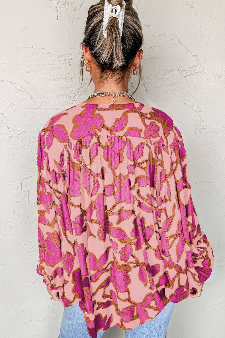 VINTAGE LOOSE FLORAL PRINT BAT-SLEEVED SHIRT