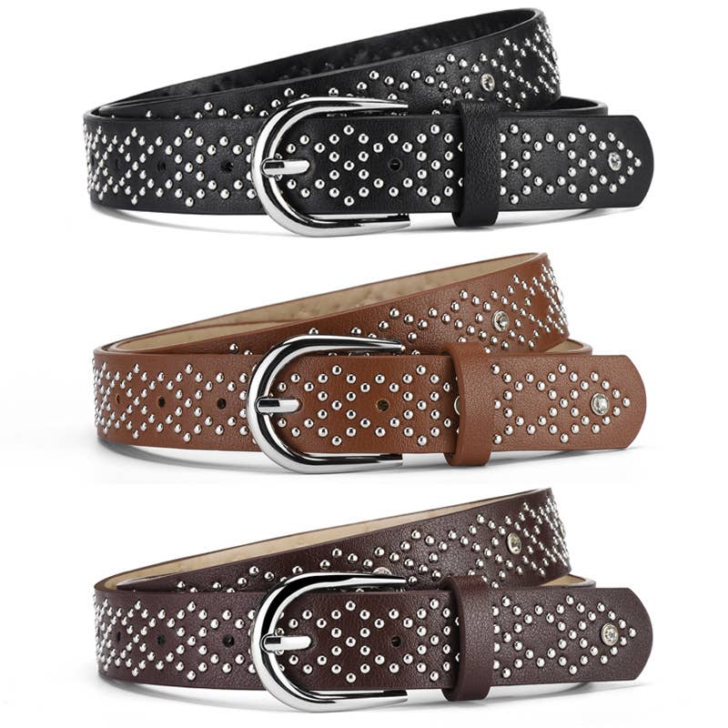 Pink-buckle diamond-encrusted PU belt