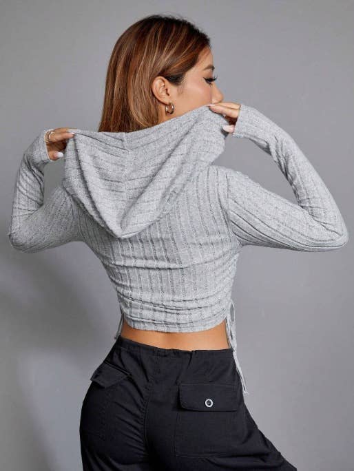 SHORT DRAWSTRING HOODIE SLIMMING MIDRIFF HOODIE