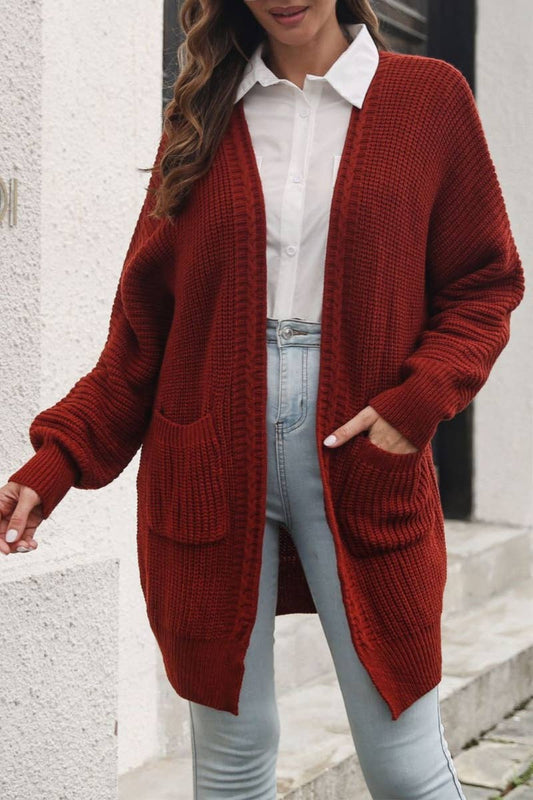 CWOCAL2055_LONG SLEEVE KNIT CARDIGAN WITH NO BUTTON POCKET