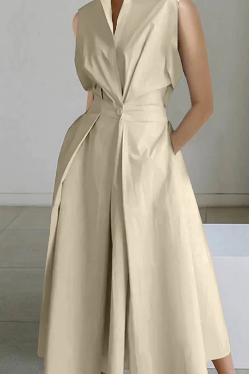 CWDMD01052_SUMMER COMMUTING V-NECK BUTTON-DOWN DRESS