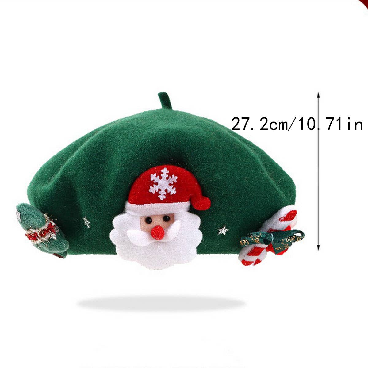 CWAH04555_GIRLS RED  BERET WINTER CHRISTMAS HAT