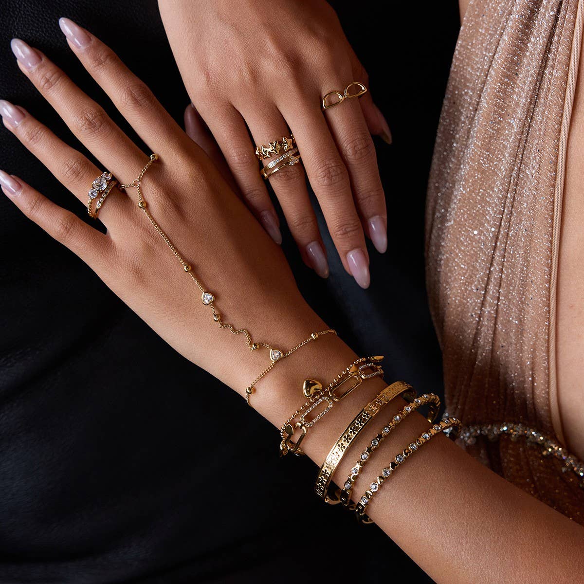 18K Gold Heart Bead Chain Bracelet, Titanium Steel_CWAJE4839