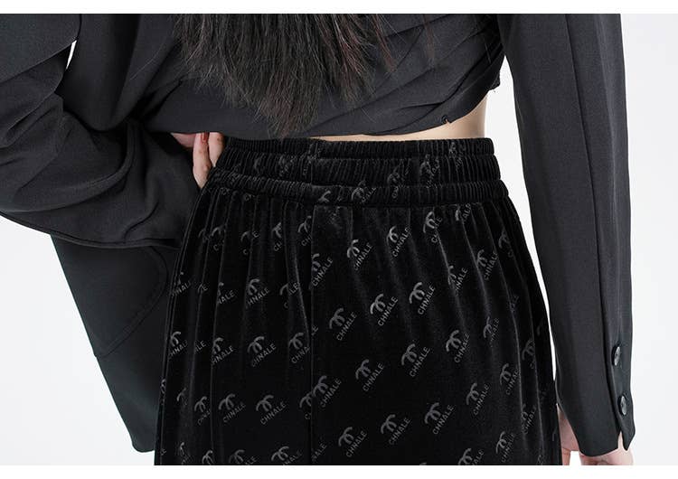 High waist plus velvet thick drapery pants