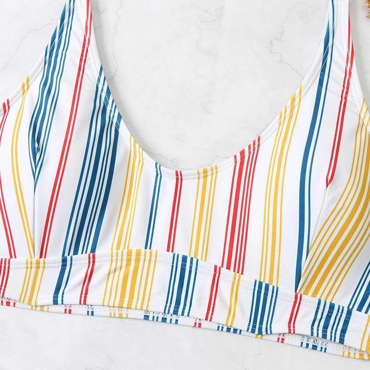 SIMPLE STRIPED PLUS SIZE BIKINI SWIMSUIT_CWMW0238