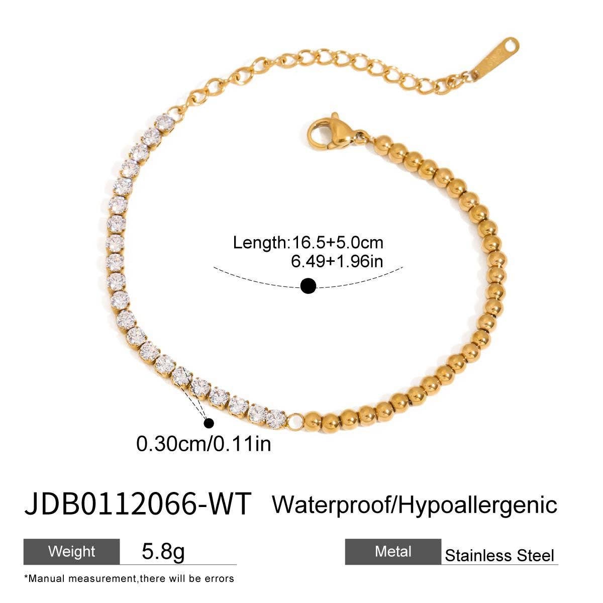 18K Gold White Zircon Tennis Bracelet, Steel_CWAJE4842