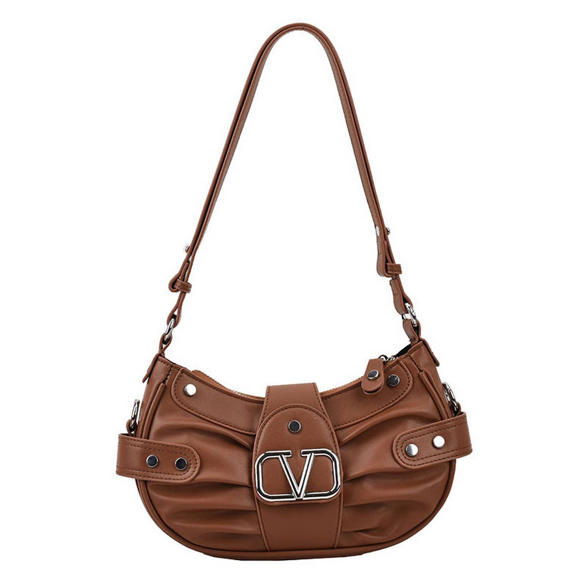 FASHIONABLE V PLEATED STUDDED SHOULDER BAG_CWAB1578