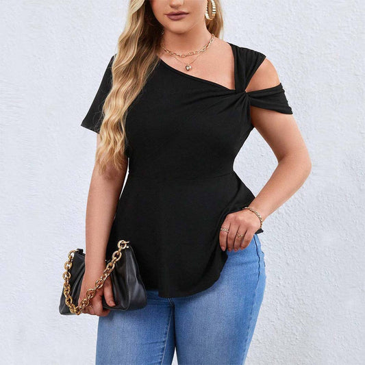 Sexy One Shoulder Asymmetrical Neckline Tee