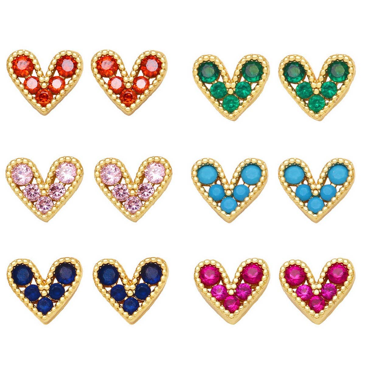 MINI COLORED ZIRCON HEART SHAPED EARRINGS