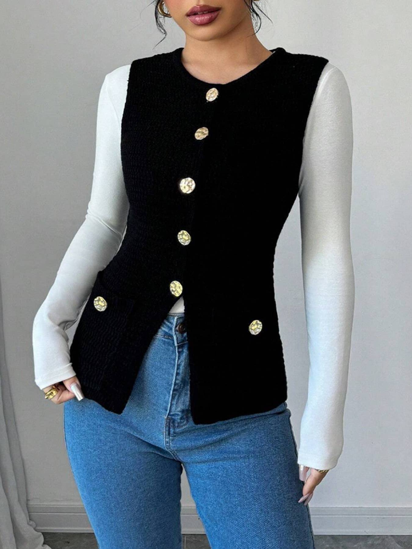 Single-breasted,stylish sleeveless cardigan