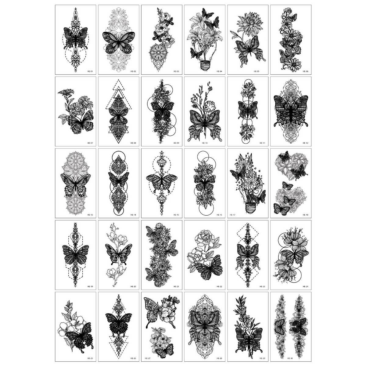 Butterfly & Sketch Flower Arm Tattoos ??Chic_CWMM8230