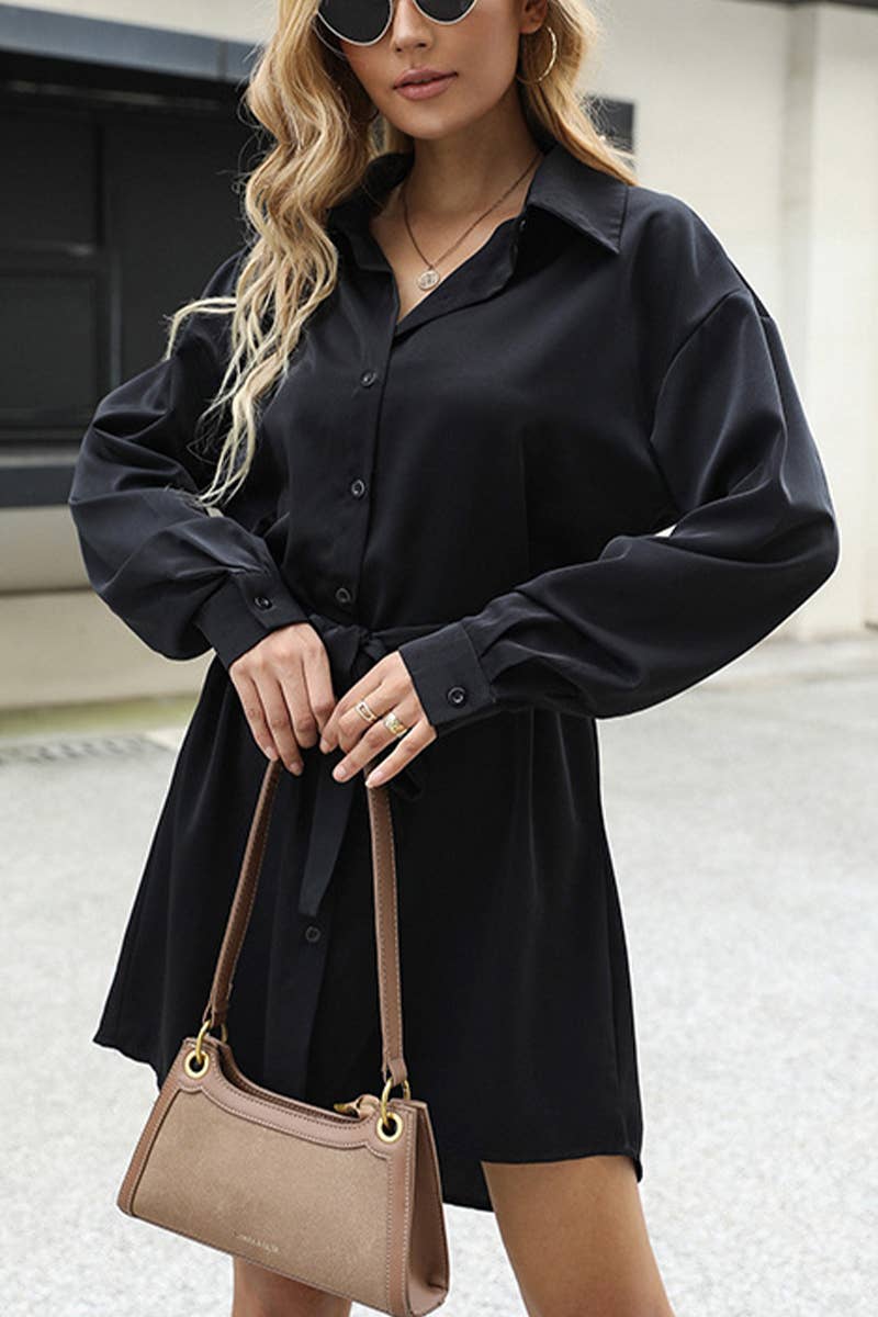 SOLID COLOR DRESS WITH SHIRT LAPEL