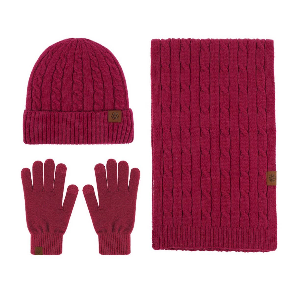 NEW KNITTED HAT, SCARF AND GLOVES THREE-PIECE SET