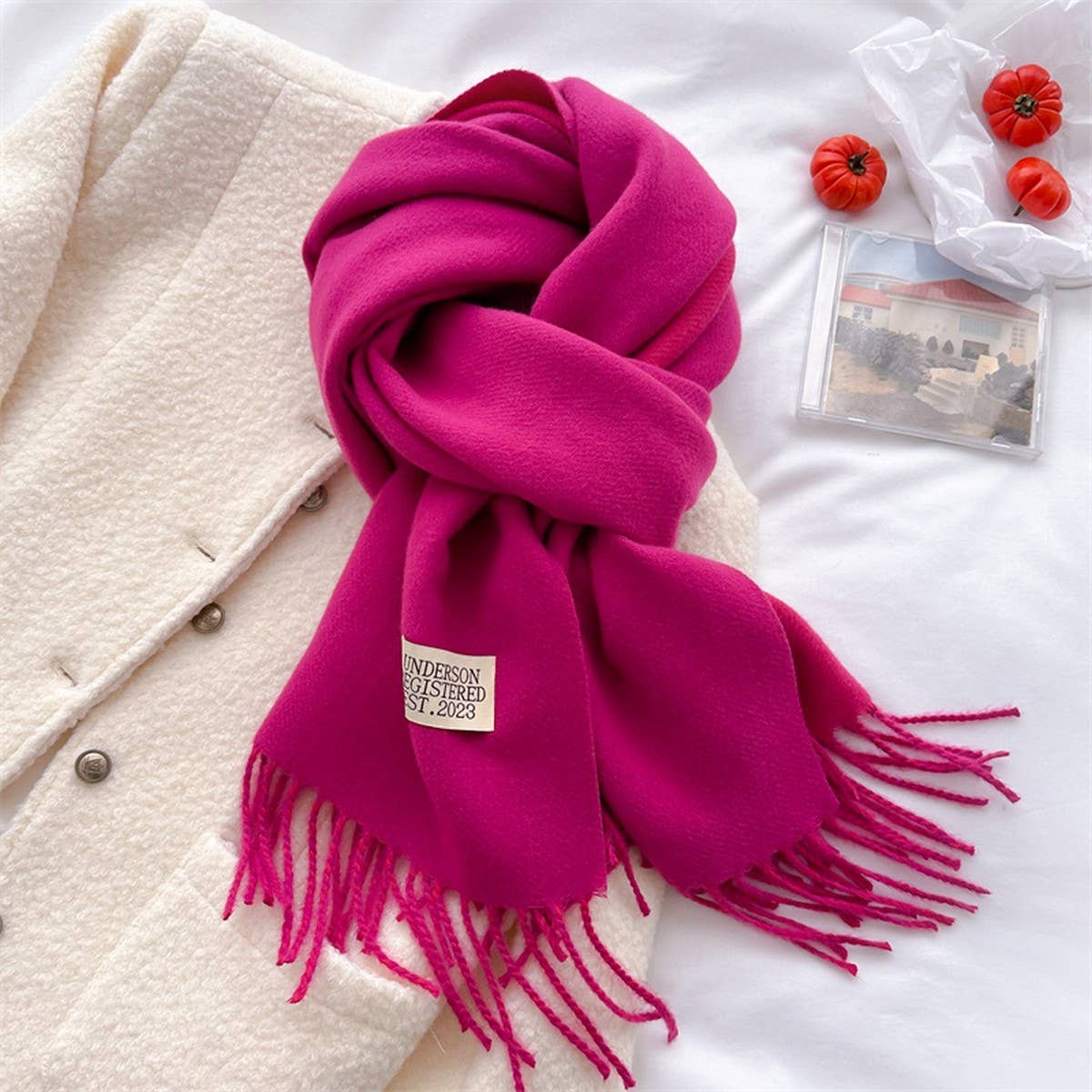 Double Sided Faux Cashmere Scarf-Solid Color Shawl