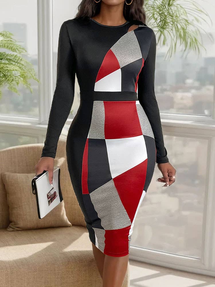 SLIM COMMUTER GEOMETRIC PRINT DRESS