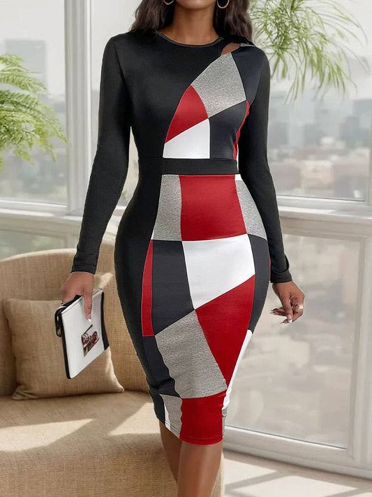 SLIM COMMUTER GEOMETRIC PRINT DRESS
