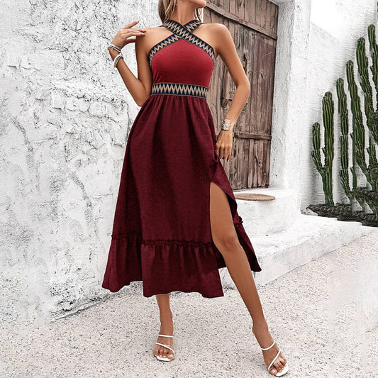 Elegant dress with neck and high waist