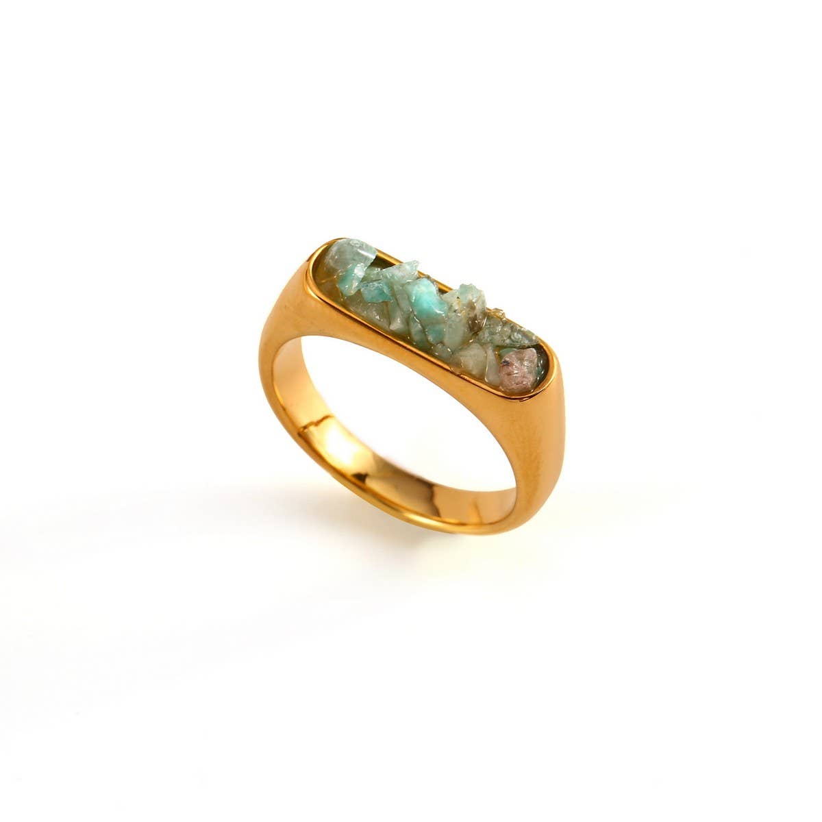 Designer 18K Steel Ring with Crushed Gemstone
