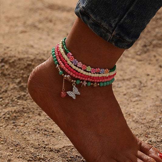 Boho Butterfly & Flower Anklet Set ??Handmade_CWMM6359