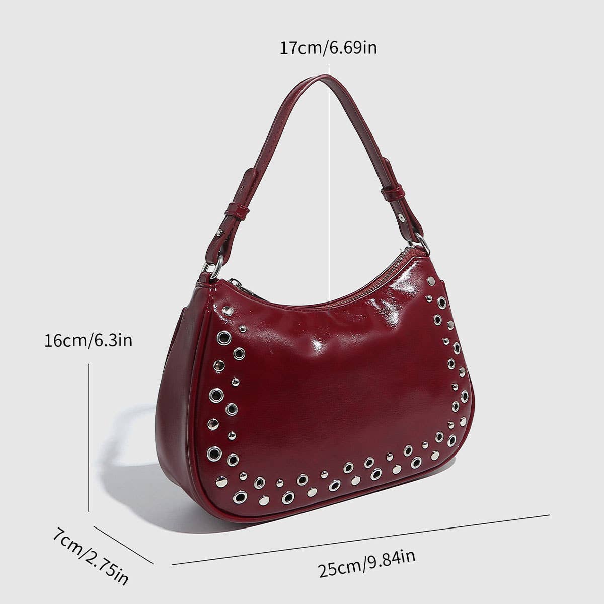 Adjustable Studded Hollow Baguette Bag for Women_CWAB5688