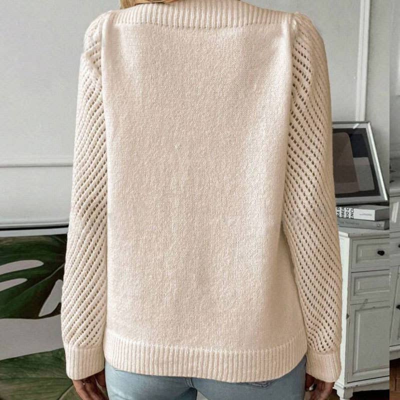 HOLLOW-OUT LONG-SLEEVED LINENECK PULLOVER SWEATER