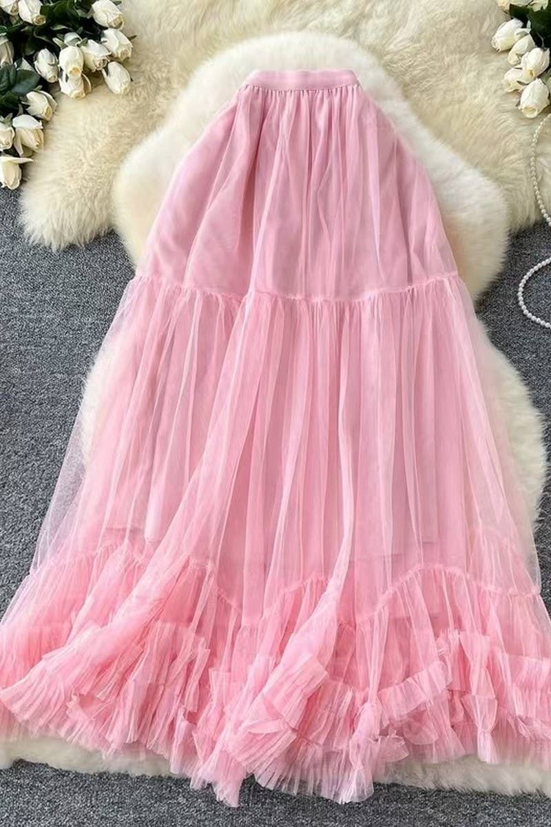 CWBLS0521_HIGH WAIST RUFFLE TULLE A-LINE SKIRT