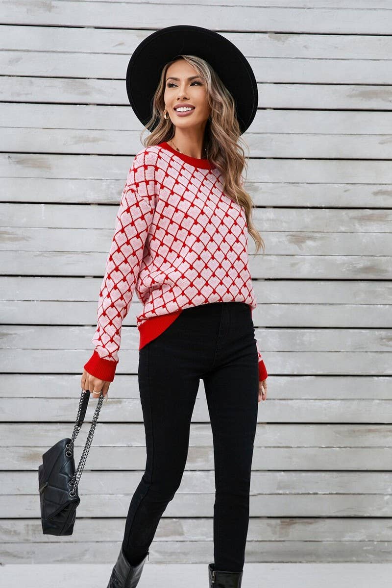 CWOSWL07608_VALENTINE'S DAY CREW NECK HEART KNIT SWEATER
