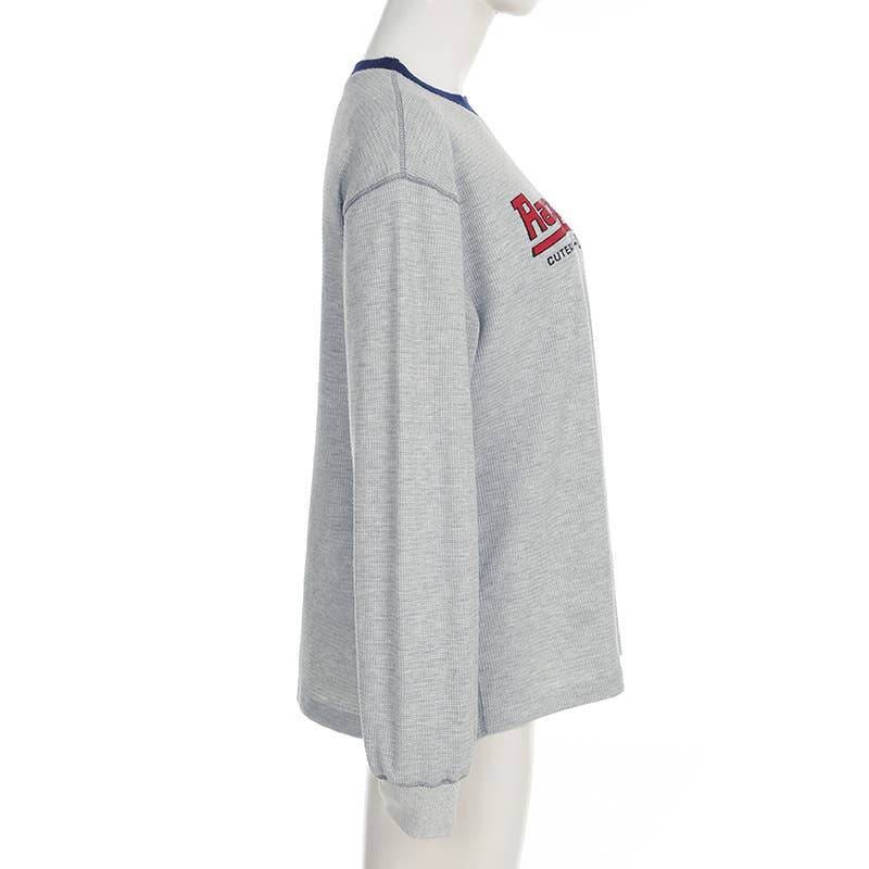 LETTER-PRINTED BRIGHT LINE ROUND NECK HOODIE