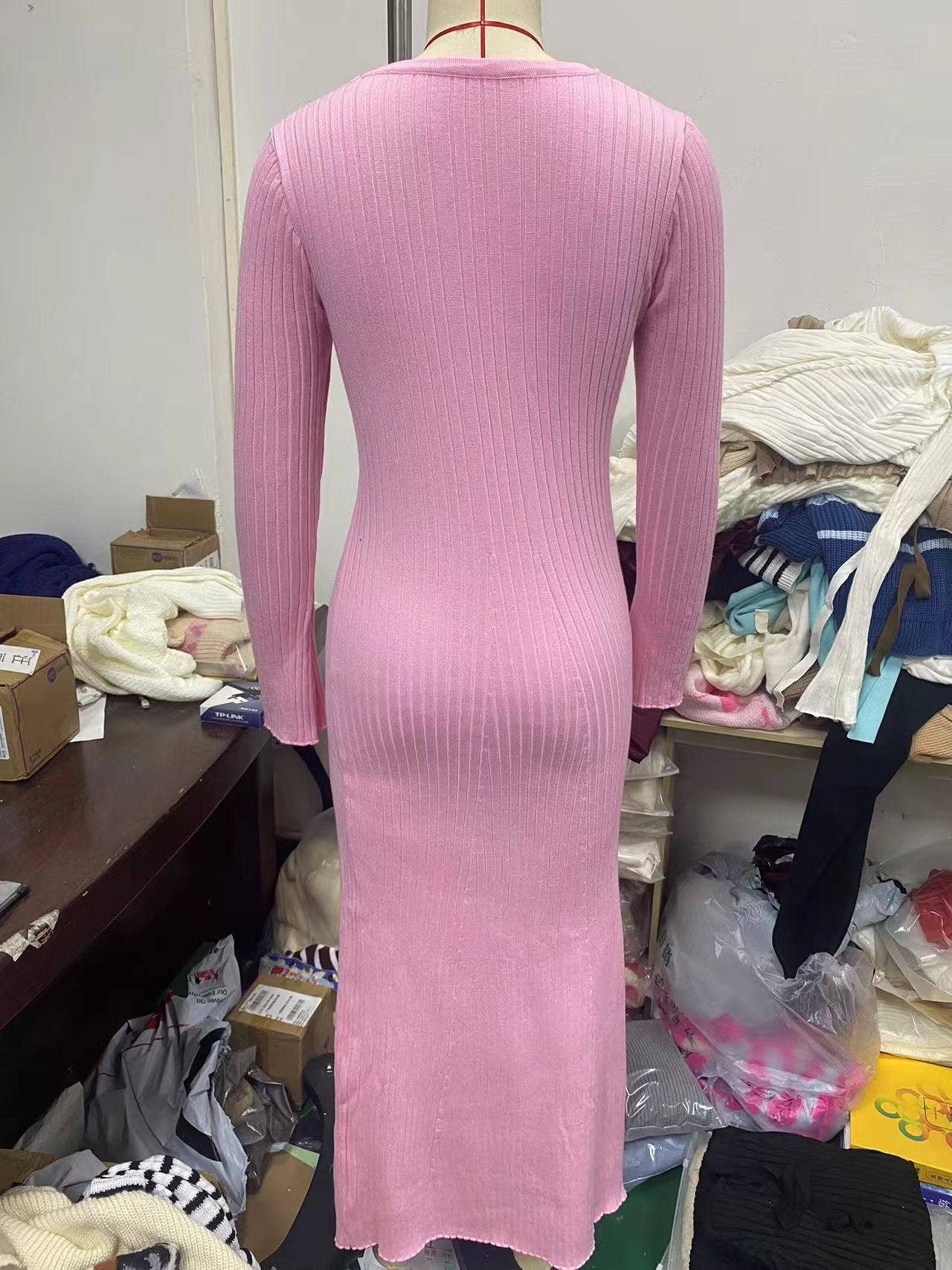SEXY SPICE LONG SLEEVE TWIST PLEATED LONG DRESS