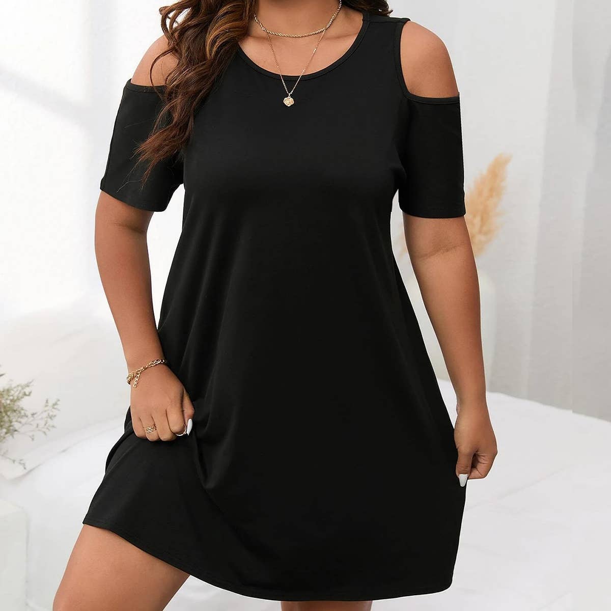 OFF SHOULDER LOOSE SOLID COLOR CASUAL DRESS
