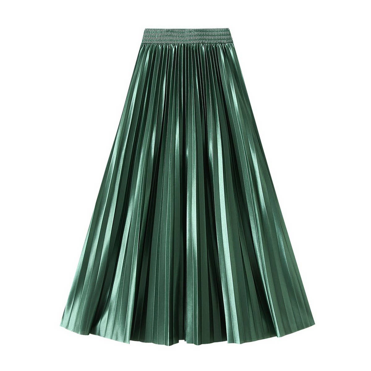 Slimming Shiny High-Waist Pleated Midi Skirt_CWBMS0329