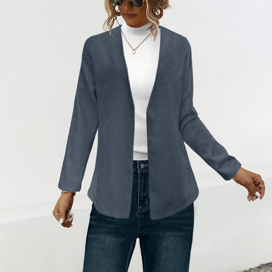 Solid color lapel casual button-down suit jacket