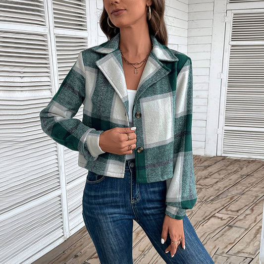 Plaid Cardigan Vintage Lapel Coat