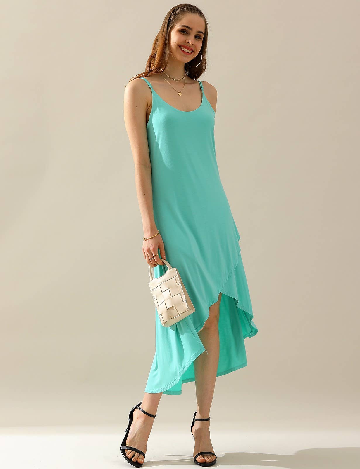 CWDMD822_2 LAYER UNBALANCE HIGH-LOW SKIRT MAXI DRESS