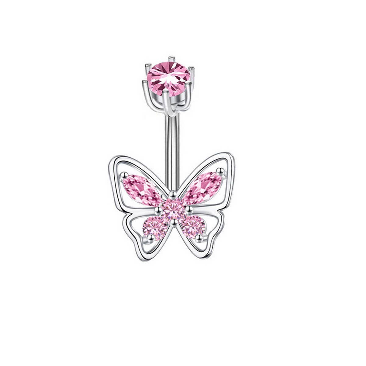 Flower Butterfly Brass CZ Navel Ring Piercing