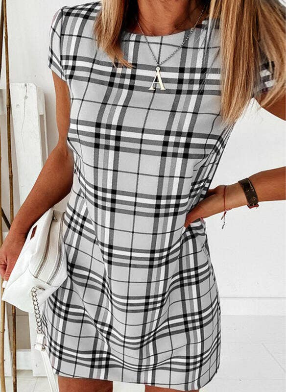 Plaid print slim-fit striped plaid dress