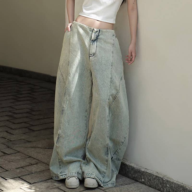 Deconstructed casual loose wide-leg jeans