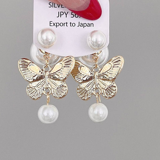 PEARL BUTTERFLY TASSEL EARRINGS_CWAJE2037
