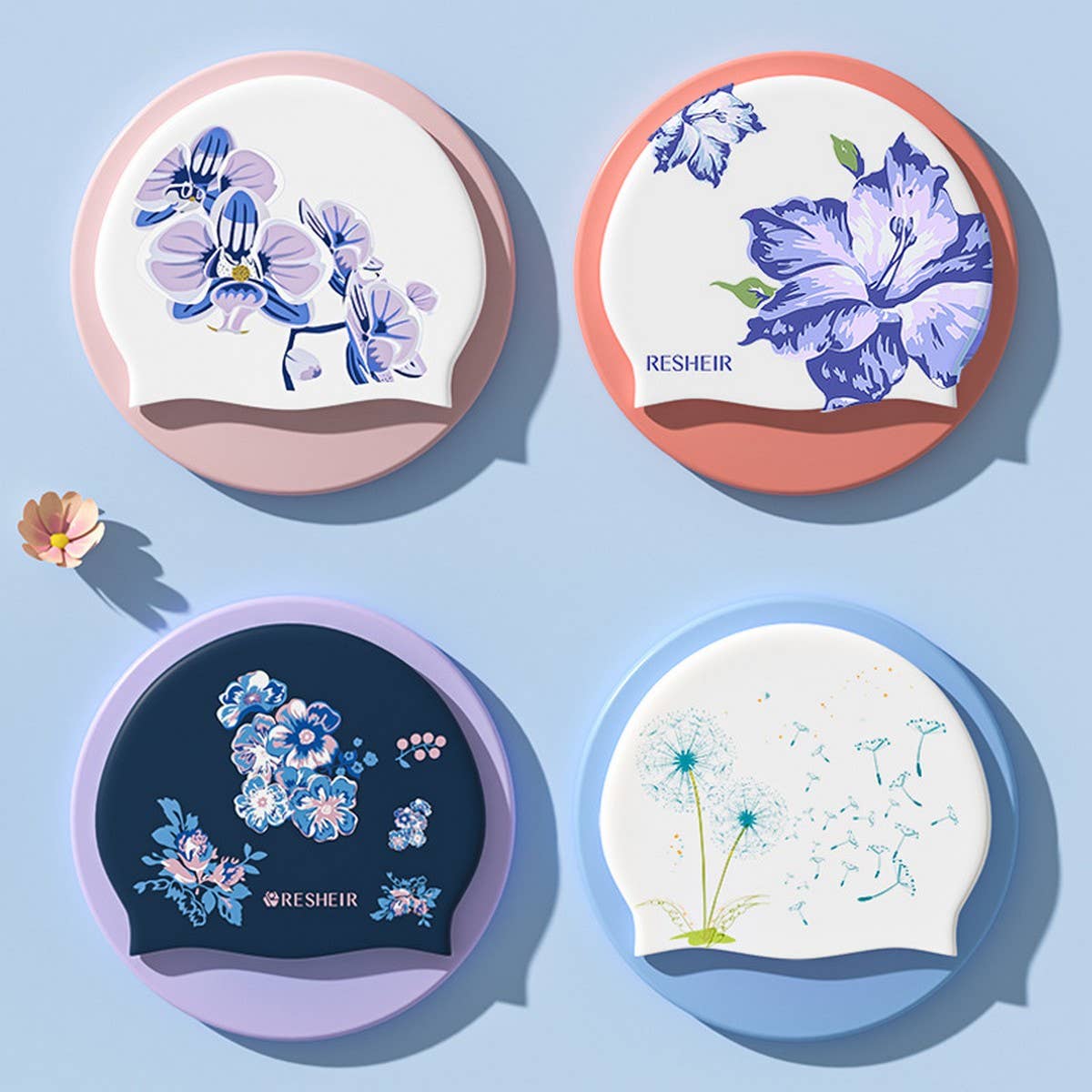 XL Printed Silicone Swim Cap for Long Hair Women_CWMM6705