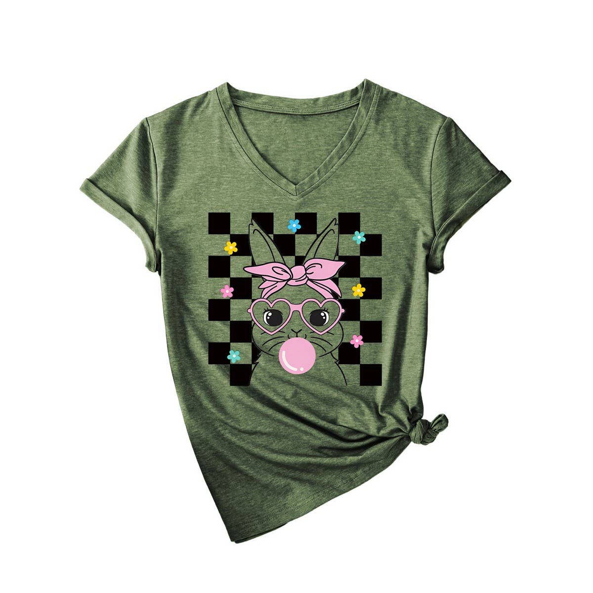 EASTER CUTE BUBBLE BUNNY CASUAL V NECK TEES_CWTTS0811