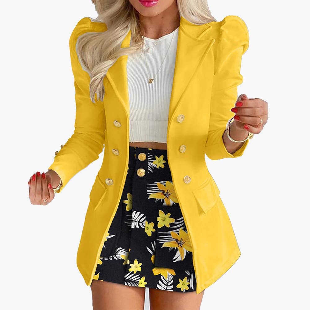 Fashionable printed puffed-sleeve suit jacket