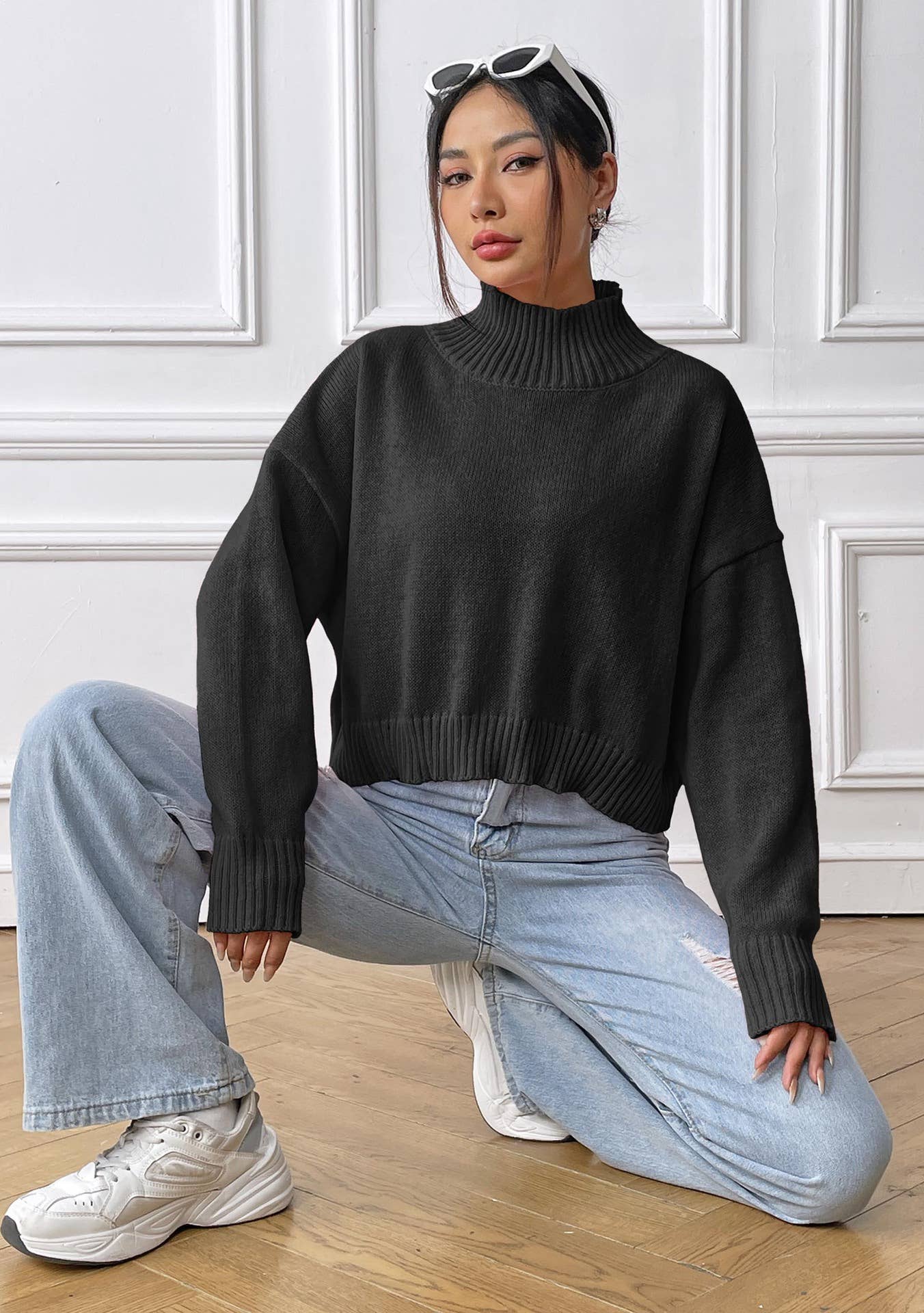 TURTLENECK SWEATER SOLID COLOR LOOSE CASUAL BASE